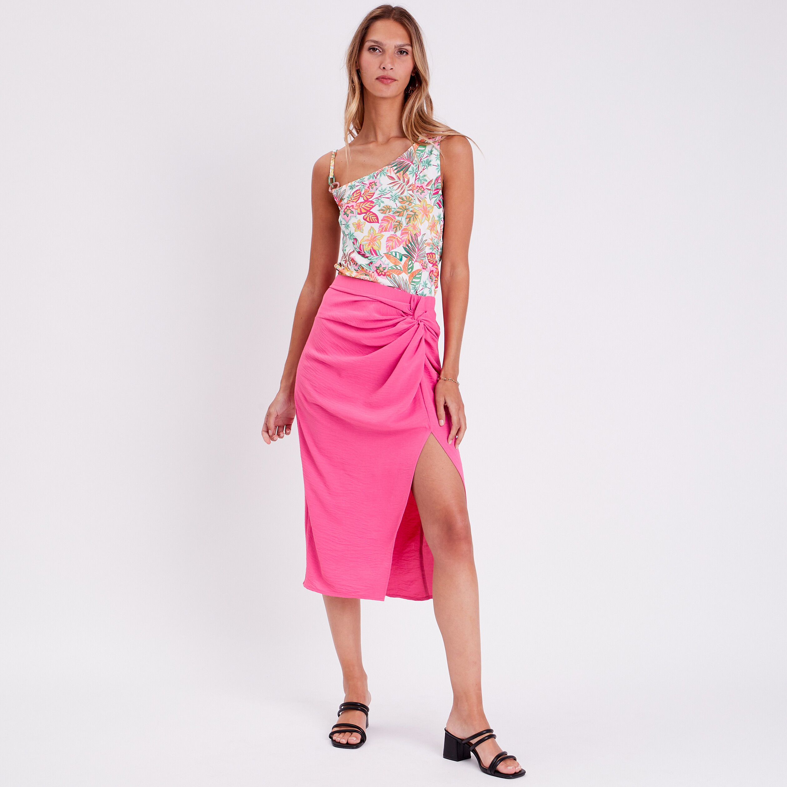 Jupe droite effet noué rose fushia femme | Cache Cache