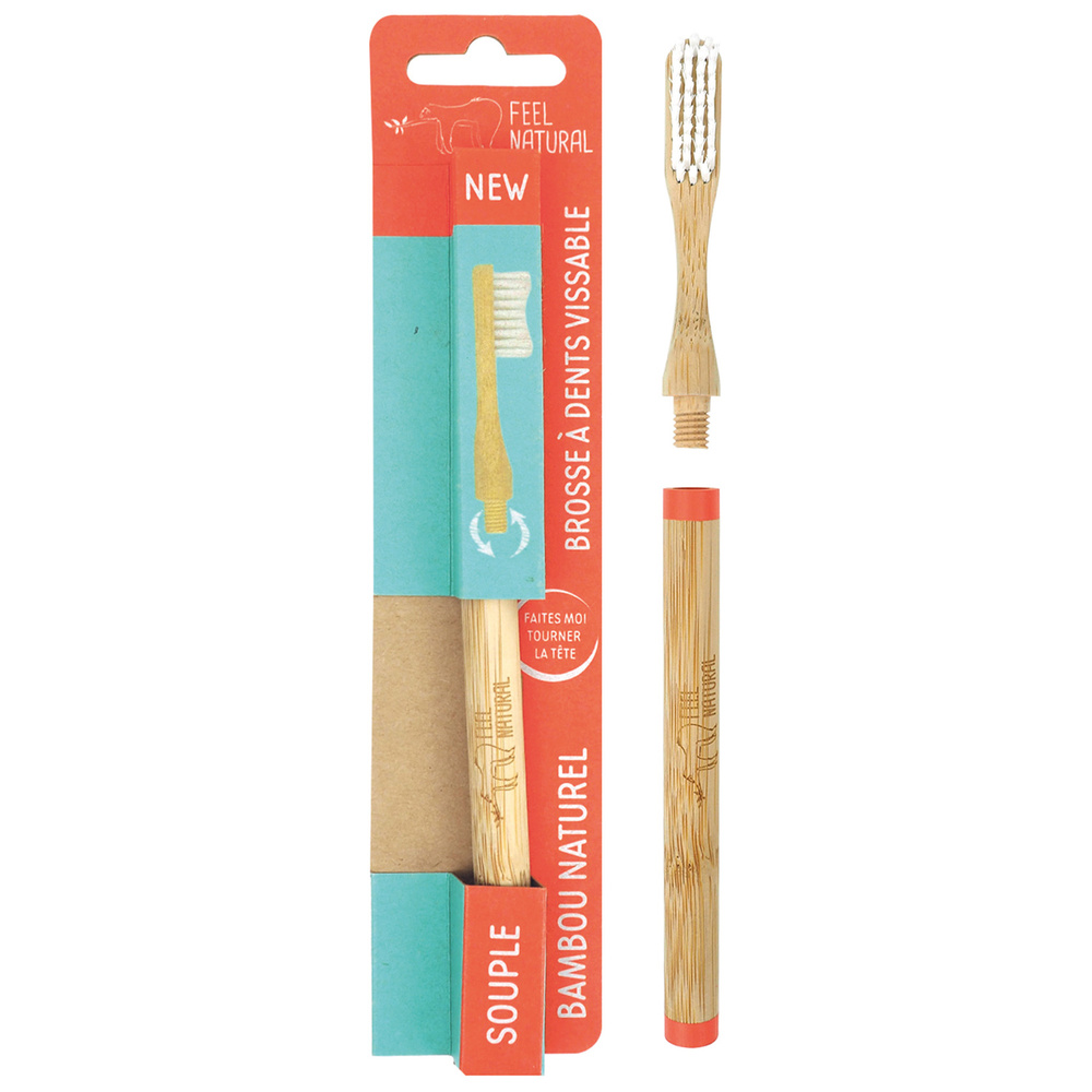 feel natural Brosse à dents tête interchangeable et v issable en bambou Feel Natural - Souple BROSSE A DENTS