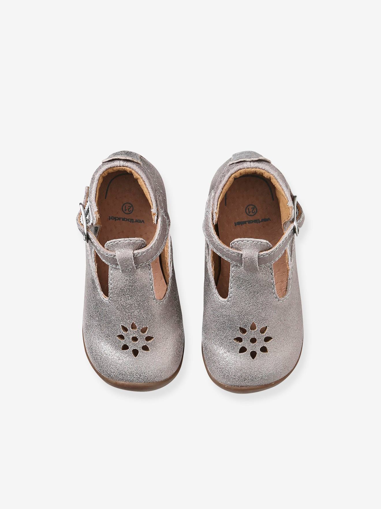 Vertbaudet Mädchen Baby Lauflernschuhe, Glanzeffekt - taupe metallic