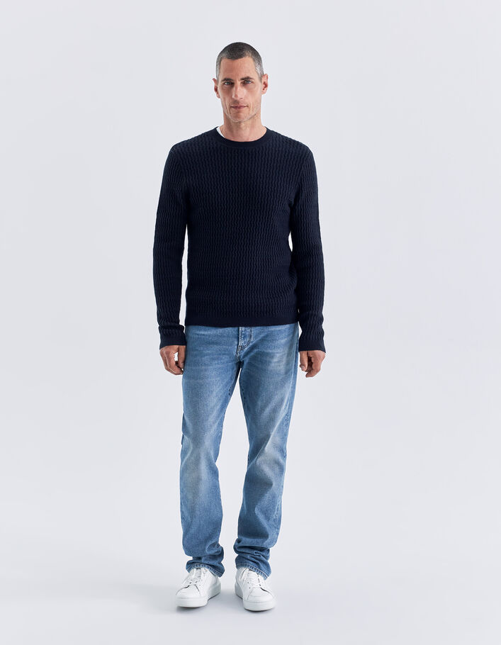 Pull marine tricot reliefé Homme