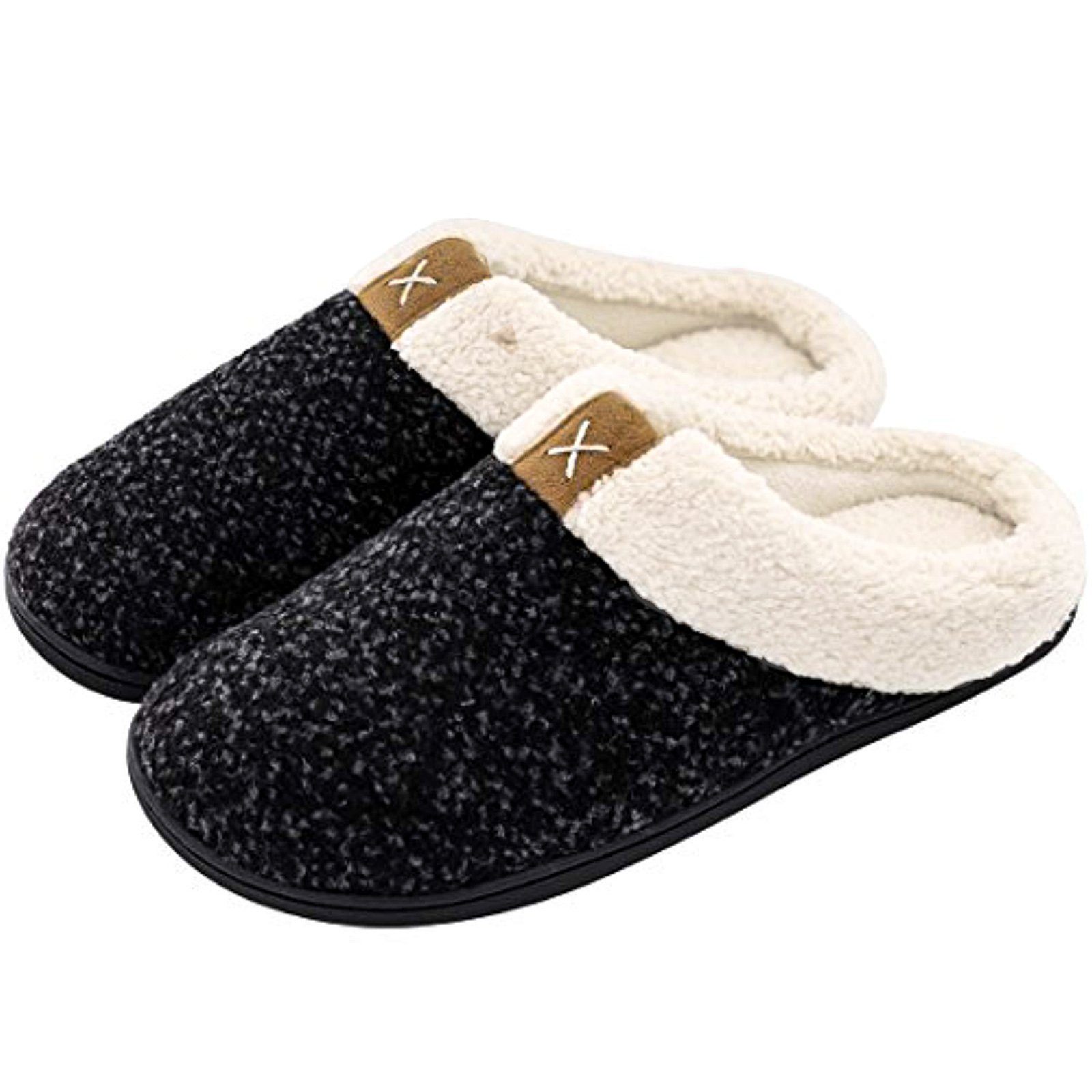 CALIYO Hausschuhe Damen warme Plüsch Slippers, weiche und bequeme Pantoffeln Hausschuh Plush Fleece Lined House Shoes w/Indoor, Outdoor Anti-Skid Rubber Sole