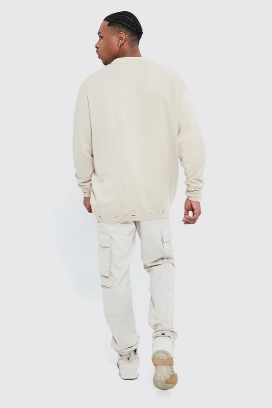 Oversize Moto-Pullover mit ausgefranstem Saum