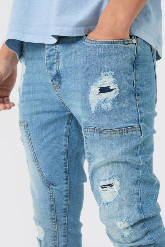 Super Skinny Stretch Jeans mit Rissen in Hellblau