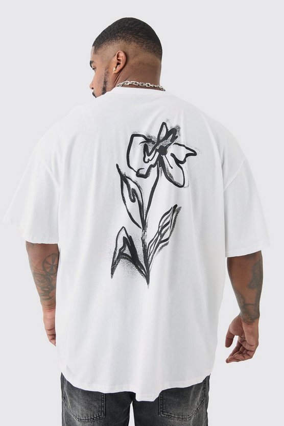Plus florales T-Shirt in Weiß