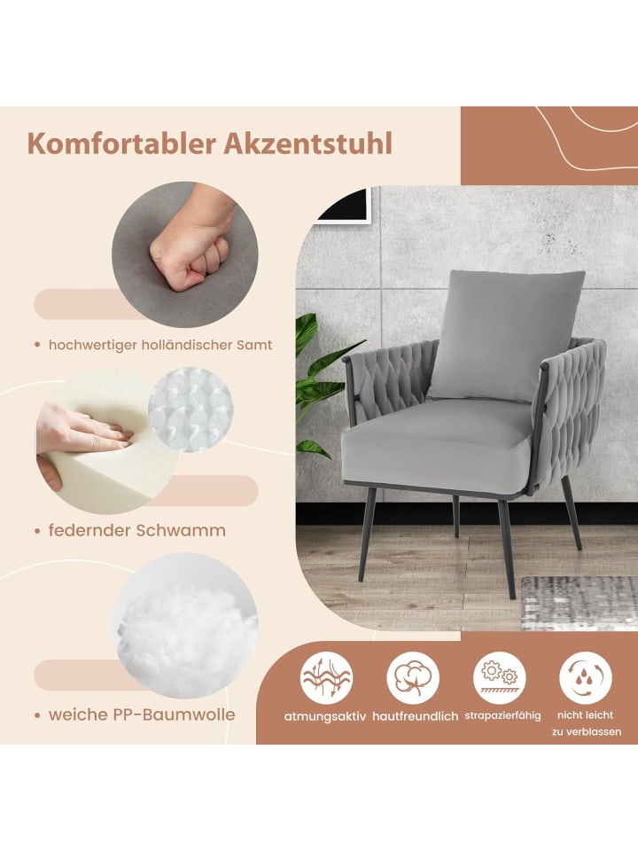 COSTWAY Ohrensessel mit Hocker in Grau günstig kaufen onesize