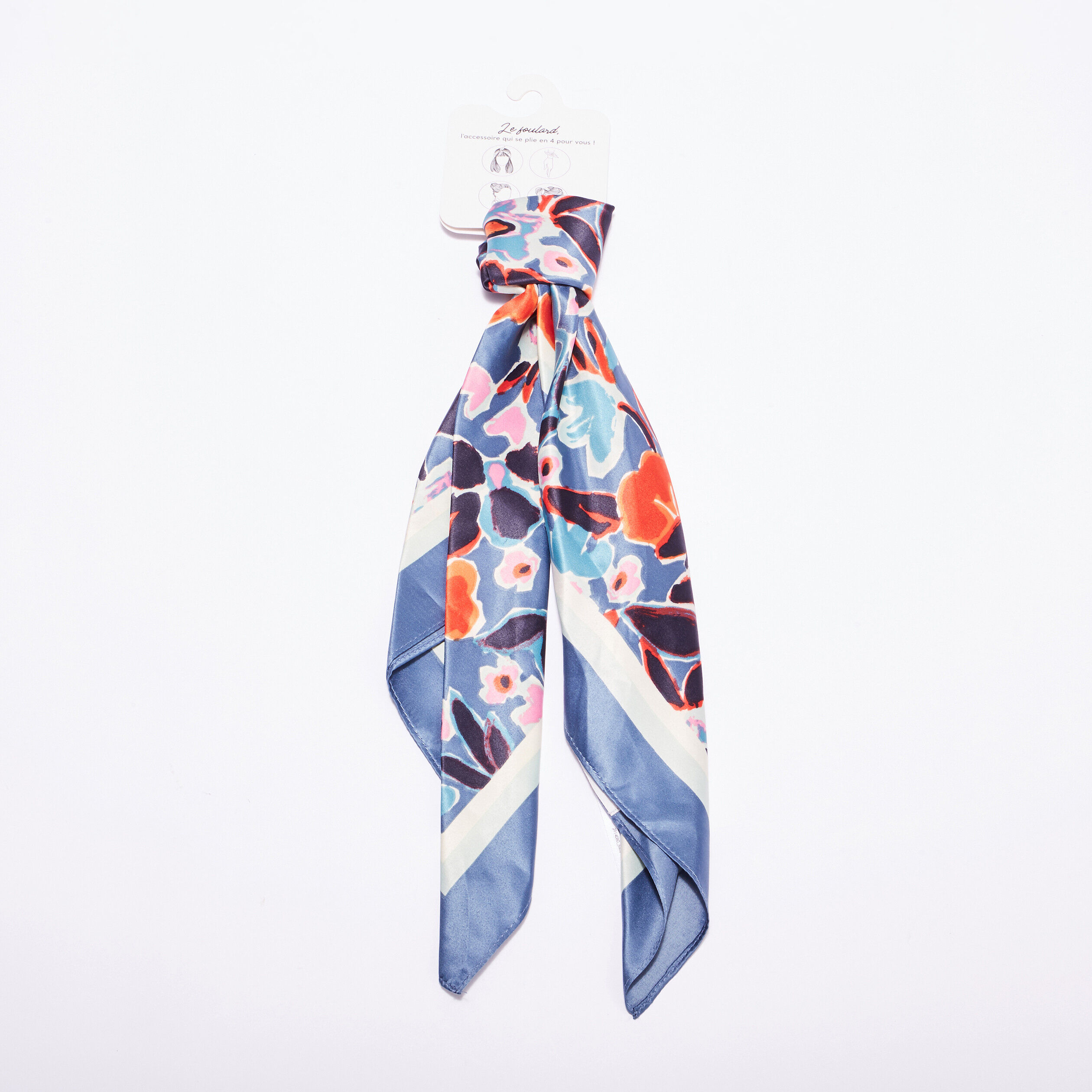 Foulard carré satiné bleu femme | Cache Cache