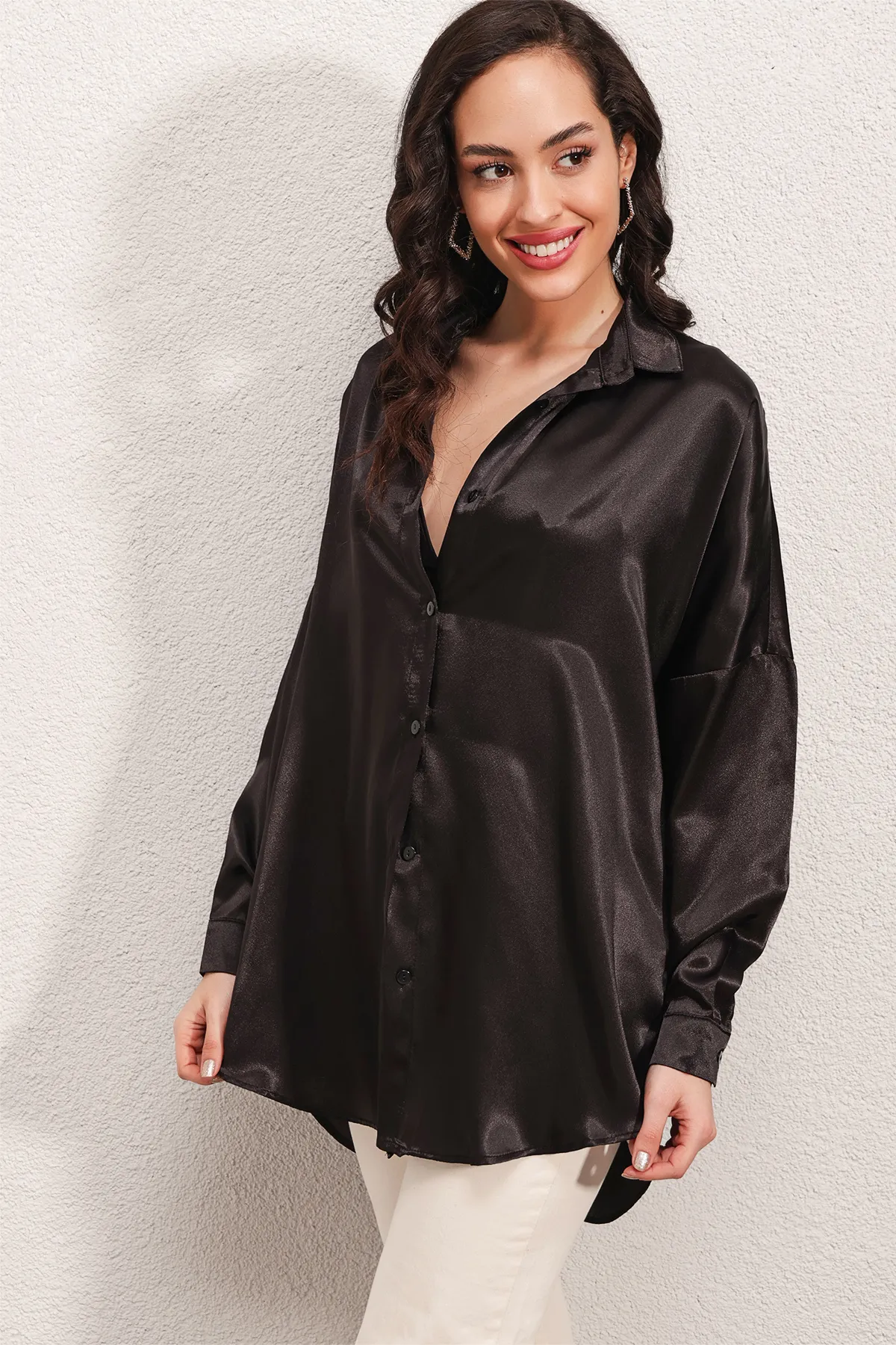 Bigdart  3985 Oversize-Satinhemd – Schwarz