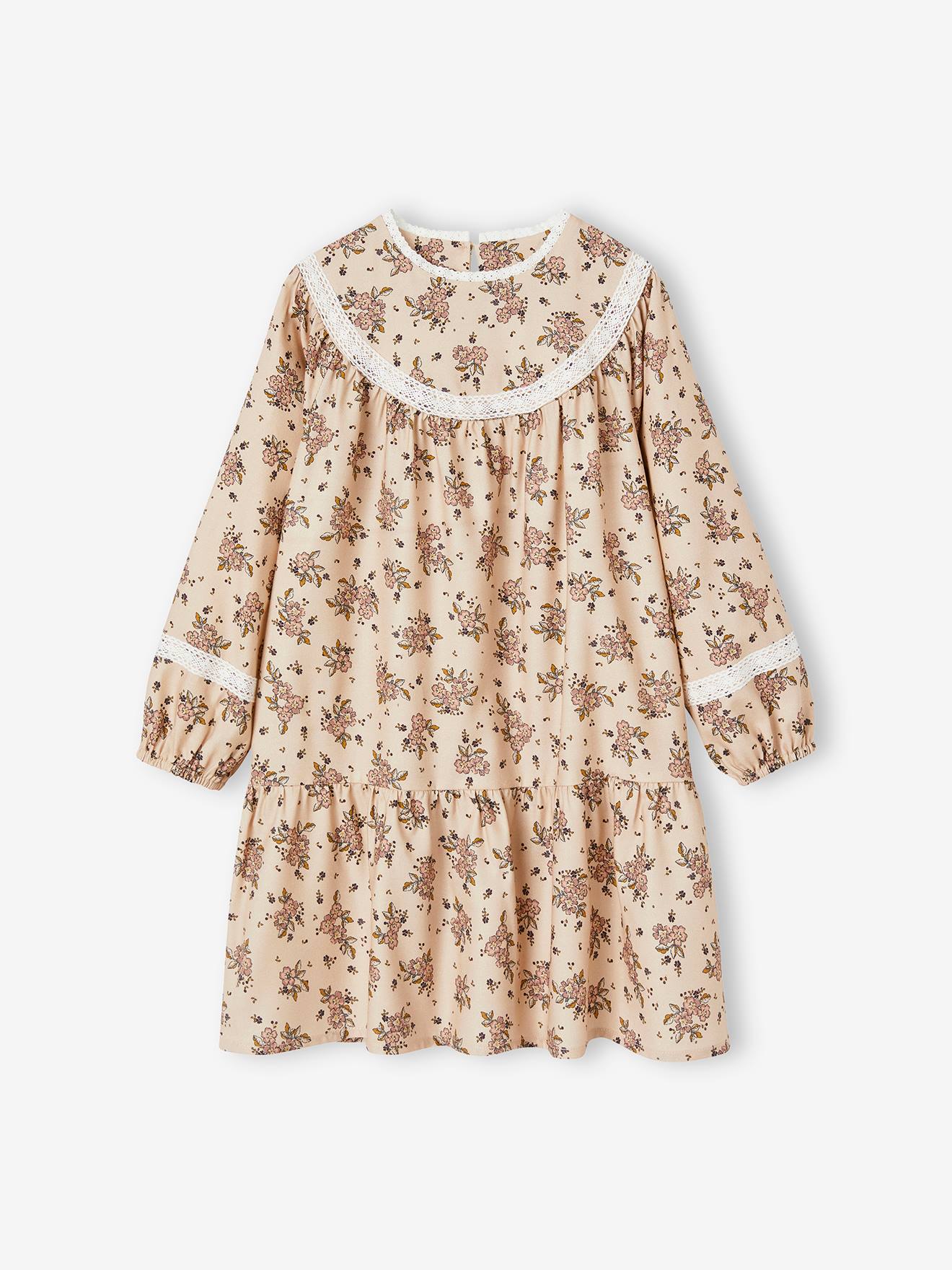 Robe à fleurs détails en dentelle fille bleu nuit