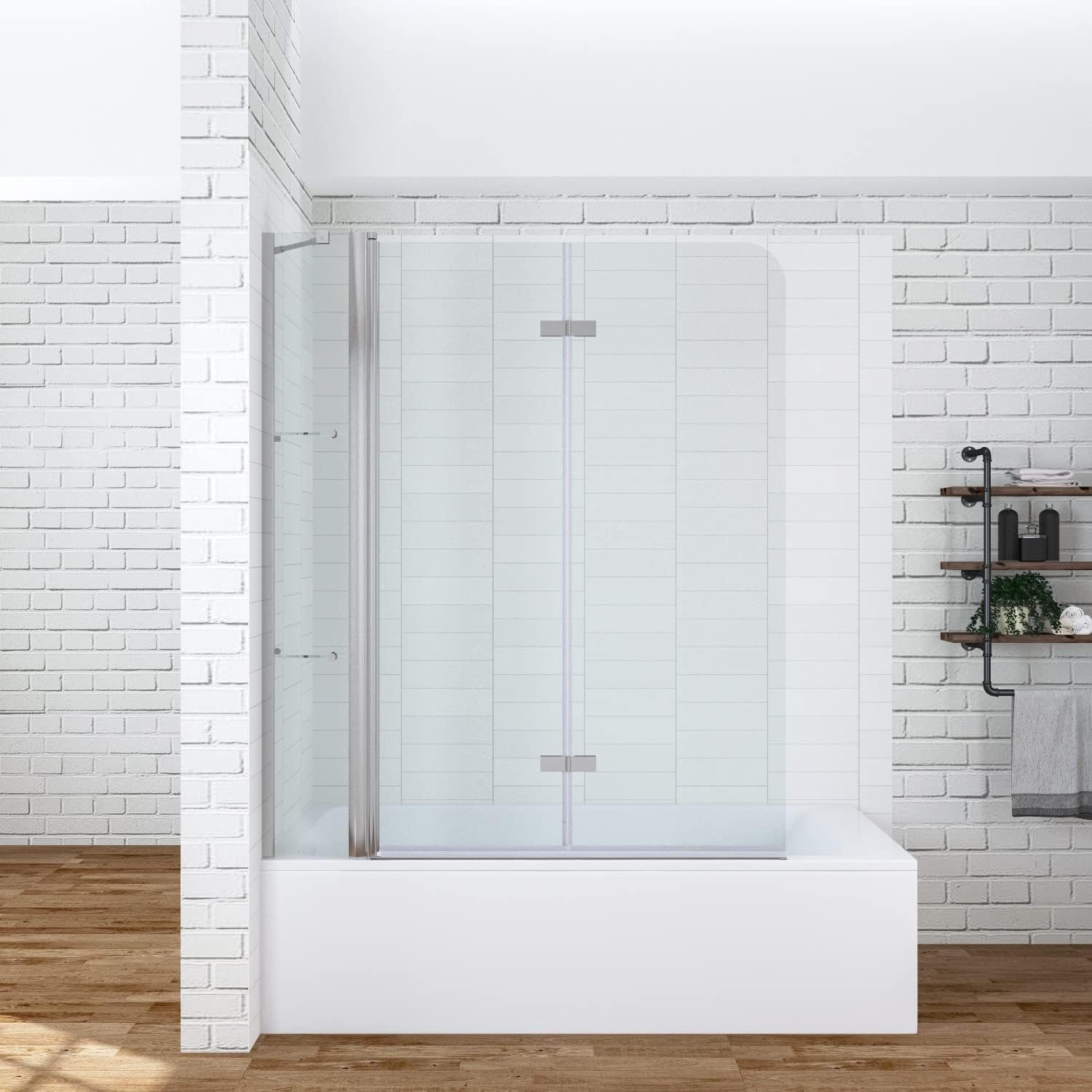 AQUABATOS Badewannenfaltwand Badewannenaufsatz Glas eck 3 teilig Duschwand Badewanne 130 150cm, 5 mm ESG mit NANO-Beschichtung, faltbar, mit Festteil und Duschablage
