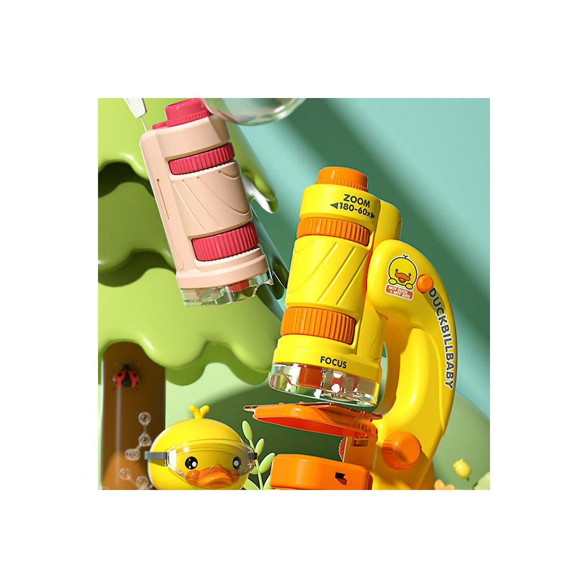 Cartoon Mini 3-in-1 Mikroskop Kindergarten Wissenschaft Experiment Set Tragbares Handmikroskop für Kinder