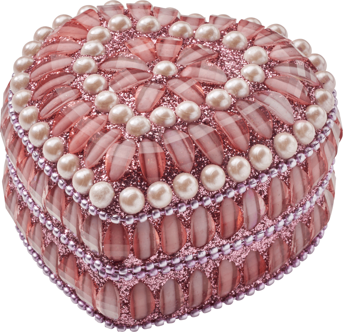 Schmuckbox mit Perlen & Pailetten, Herzform, rosa, 1 St