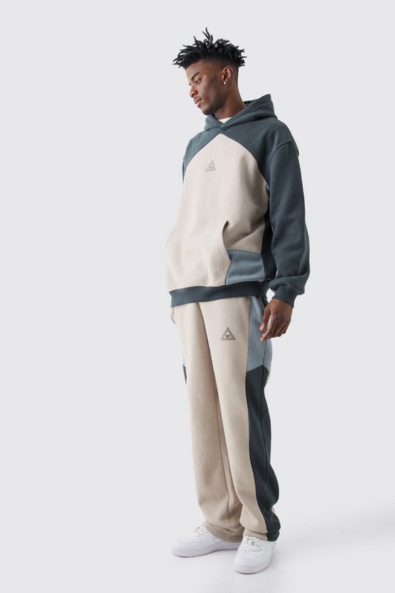 Oversize Colorblock Trainingsanzug mit Logo und Kapuze