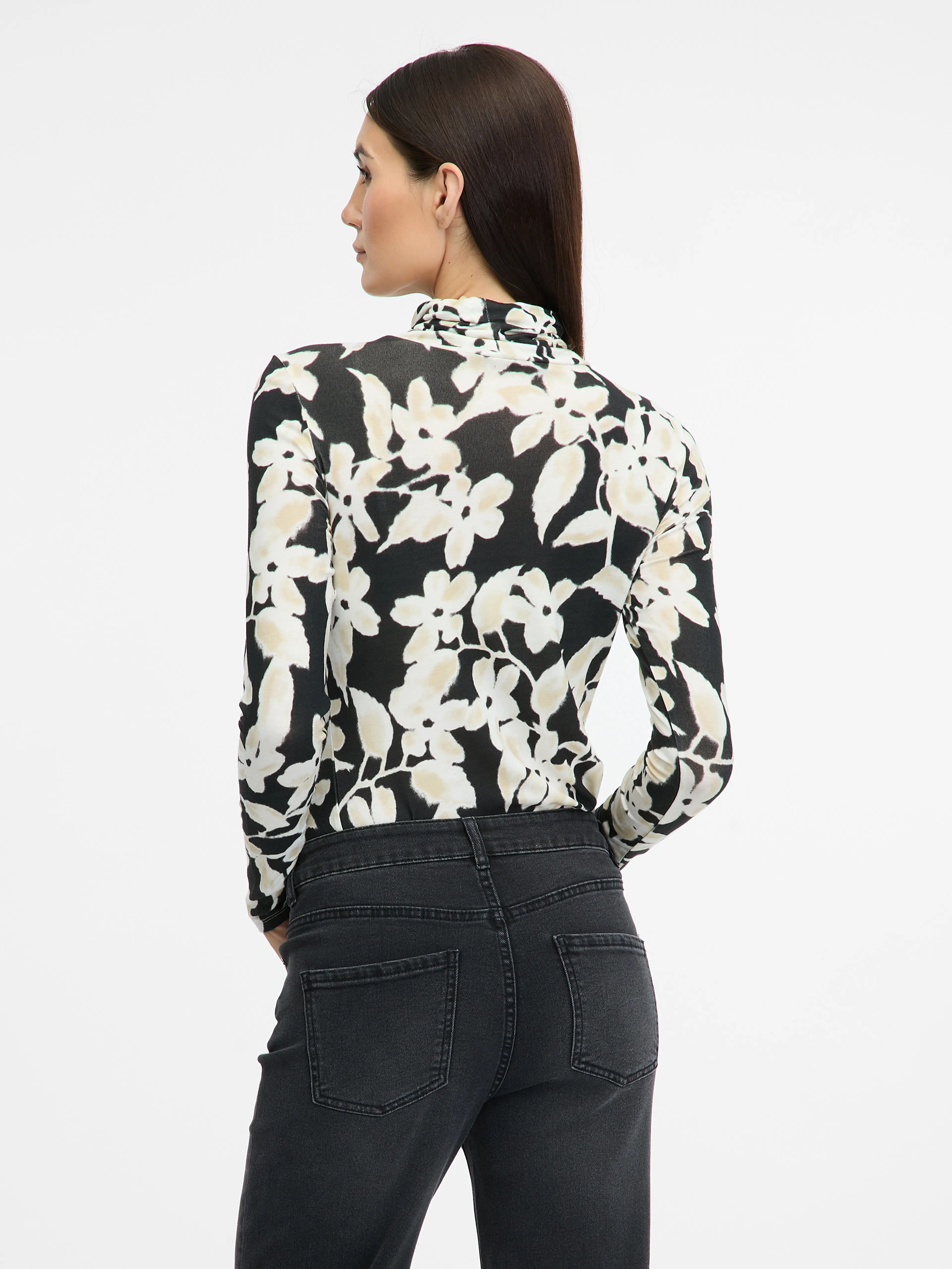 Schwarzer gemusterter Damen-Rollkragenpullover ORSAY