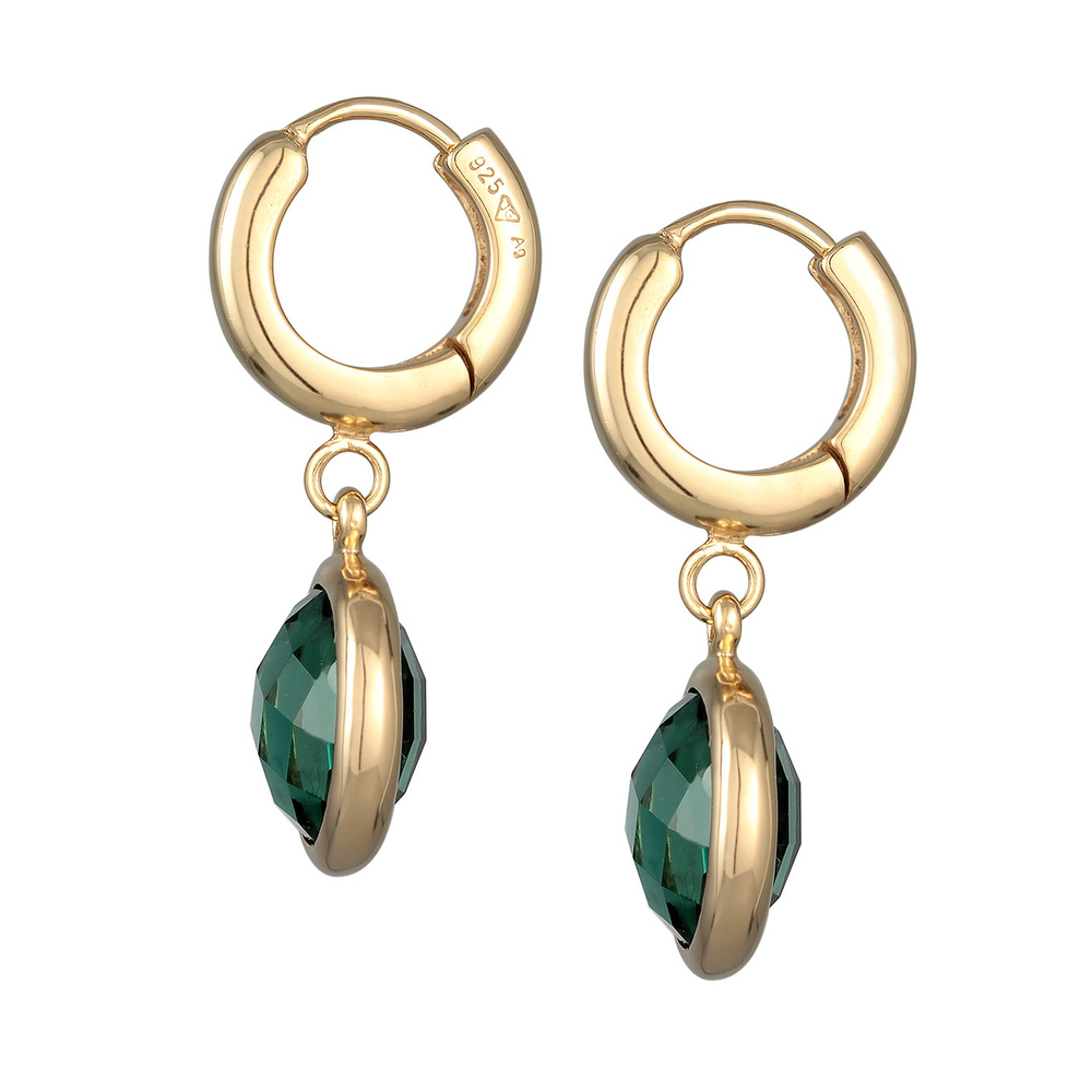 Elli PREMIUM Elli PREMIUM Boucles d'Oreilles Femmes Créoles Pendentif Rond avec Quartz Vert en Boucles d'oreilles