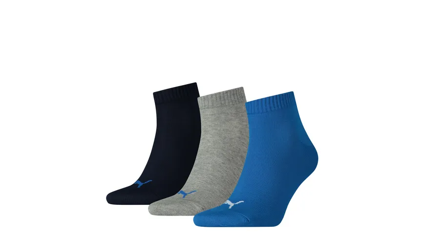 PUMA Unisex Kurzsocken Quarter Plain 3er Pack blue / grey melange