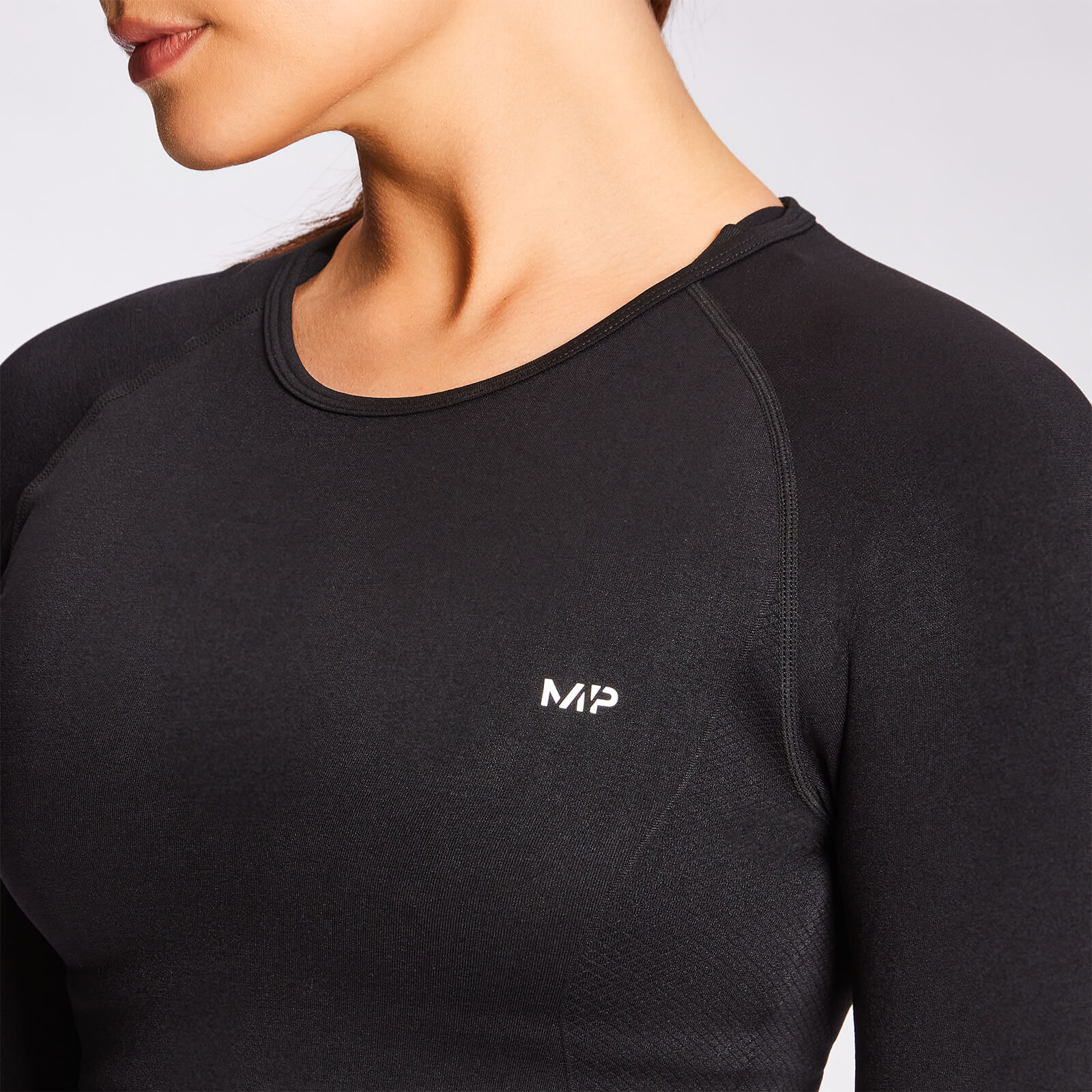 Crop top sans coutures à manches longues MP Shape Seamless pour femmes – Noir