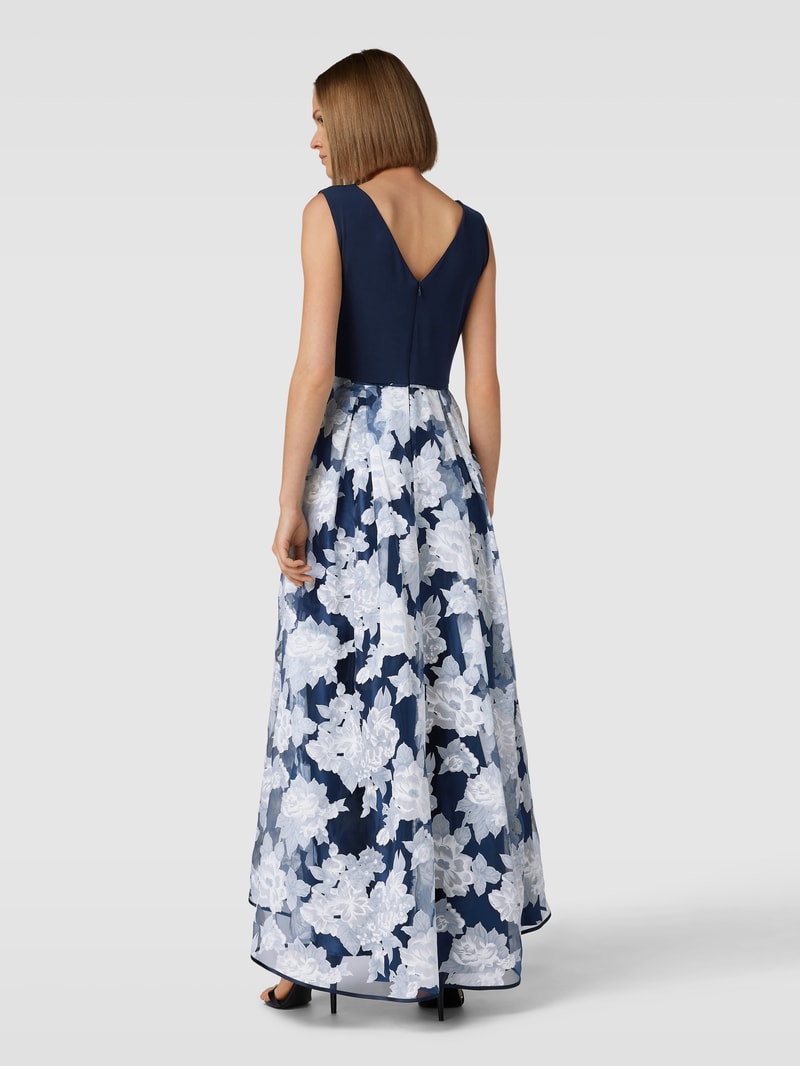 Abendkleid mit floralem Muster in marineblau meliert