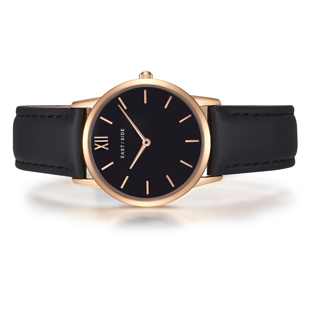 EASTSIDE Montre à quartz Upper Union en Or rose Cuir véritable en Noir Montre