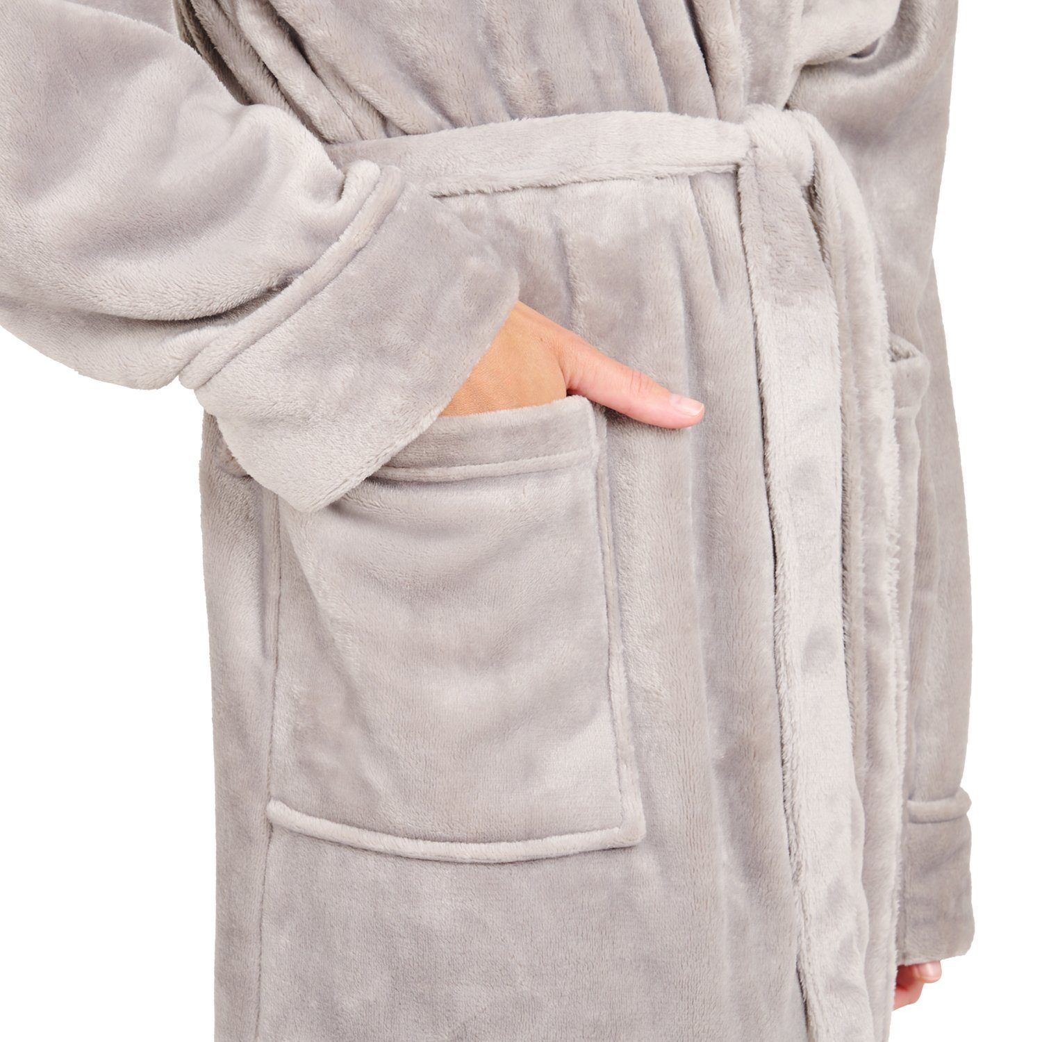 Blumtal Bademantel Damen und Herren - kuschelig weicher Unisex Fleece Bademantel, 100% Polyester Mikrofaser, mit Kapuze & praktischen Fronttaschen, Oeko-TEX® Zertifiziert