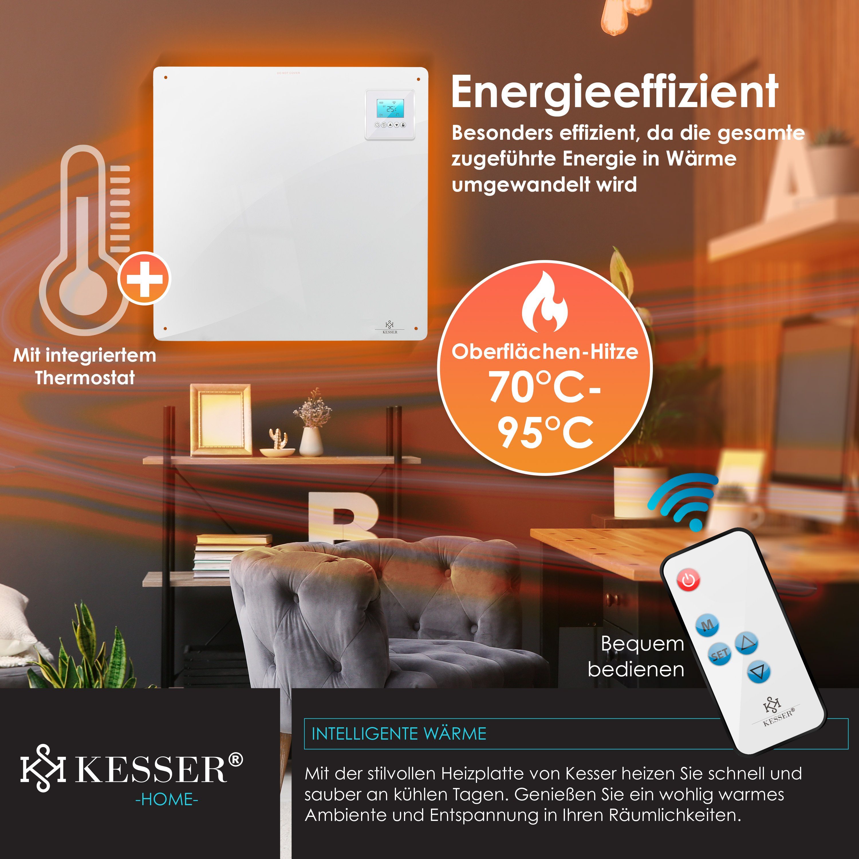 KESSER Infrarotheizung, Infrarotheizung 425-550 Watt mit Fernbedienung LCD-Display