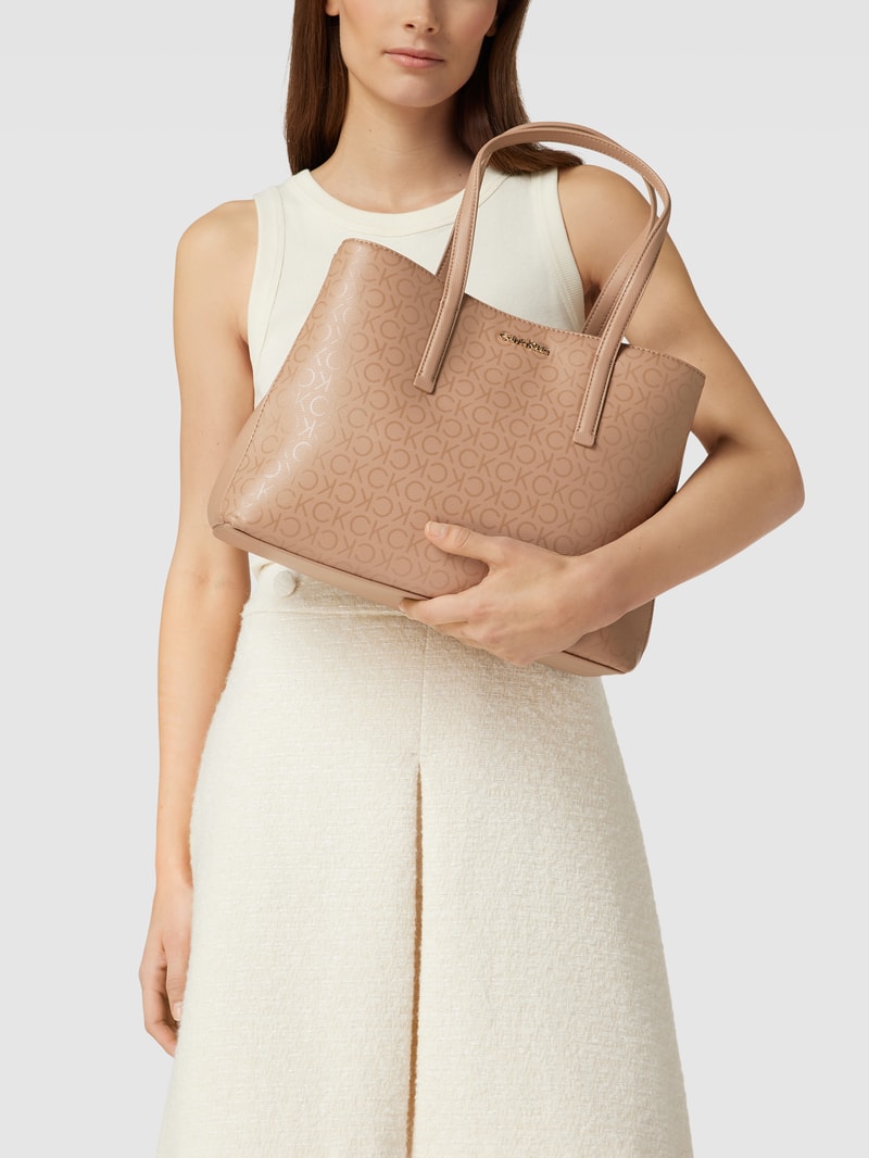 Tote Bag mit Allover-Logo in beige