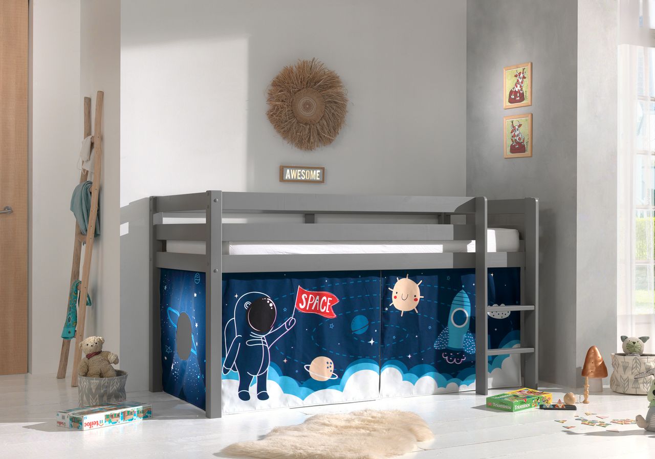 VIPACK Halbhohes Bett PINO, mit Textilset 