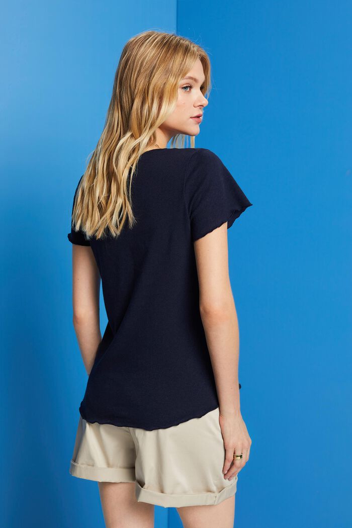T-Shirt mit Rollkanten, Baumwolle-Leinen-Mix