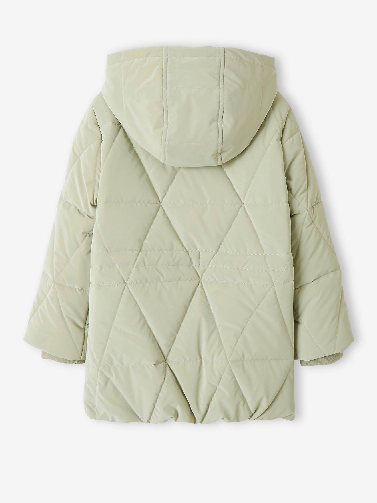 Doudoune longue à capuche fille doublée sherpa blue dark