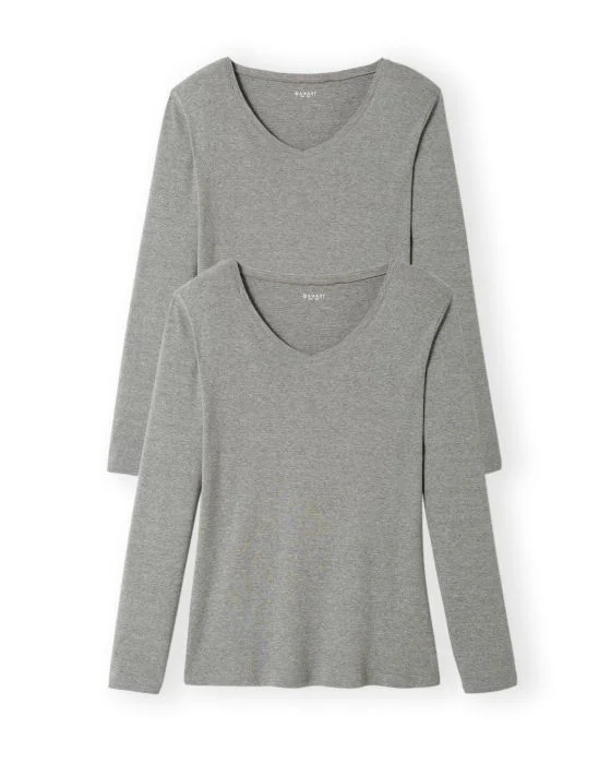 Lot de 2 tee-shirts Essential col V, manches longues