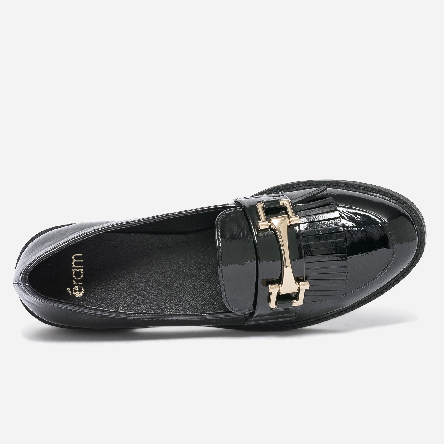 Mocassin noir verni à franges