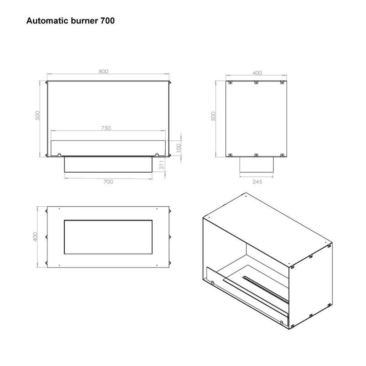 Foco Foco One 800 Medium, Bioethanol-Kamin mit ferngesteuertem Brenner, Breite 80 cm, Flammen sichtbar von einer Seite, 3,2 kW