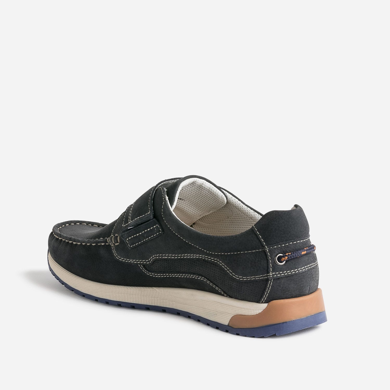 Chaussure-bateau marine en cuir à scratch