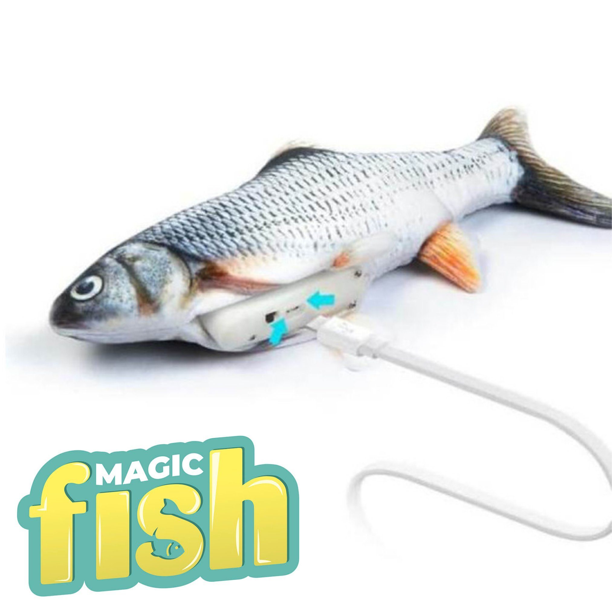 Best Direct® Tier-Beschäftigungsspielzeug Magic Fish®, Baumwolle, Polyester, Katzenspielzeug zappelnder, bewegender Fisch mit Katzenminze