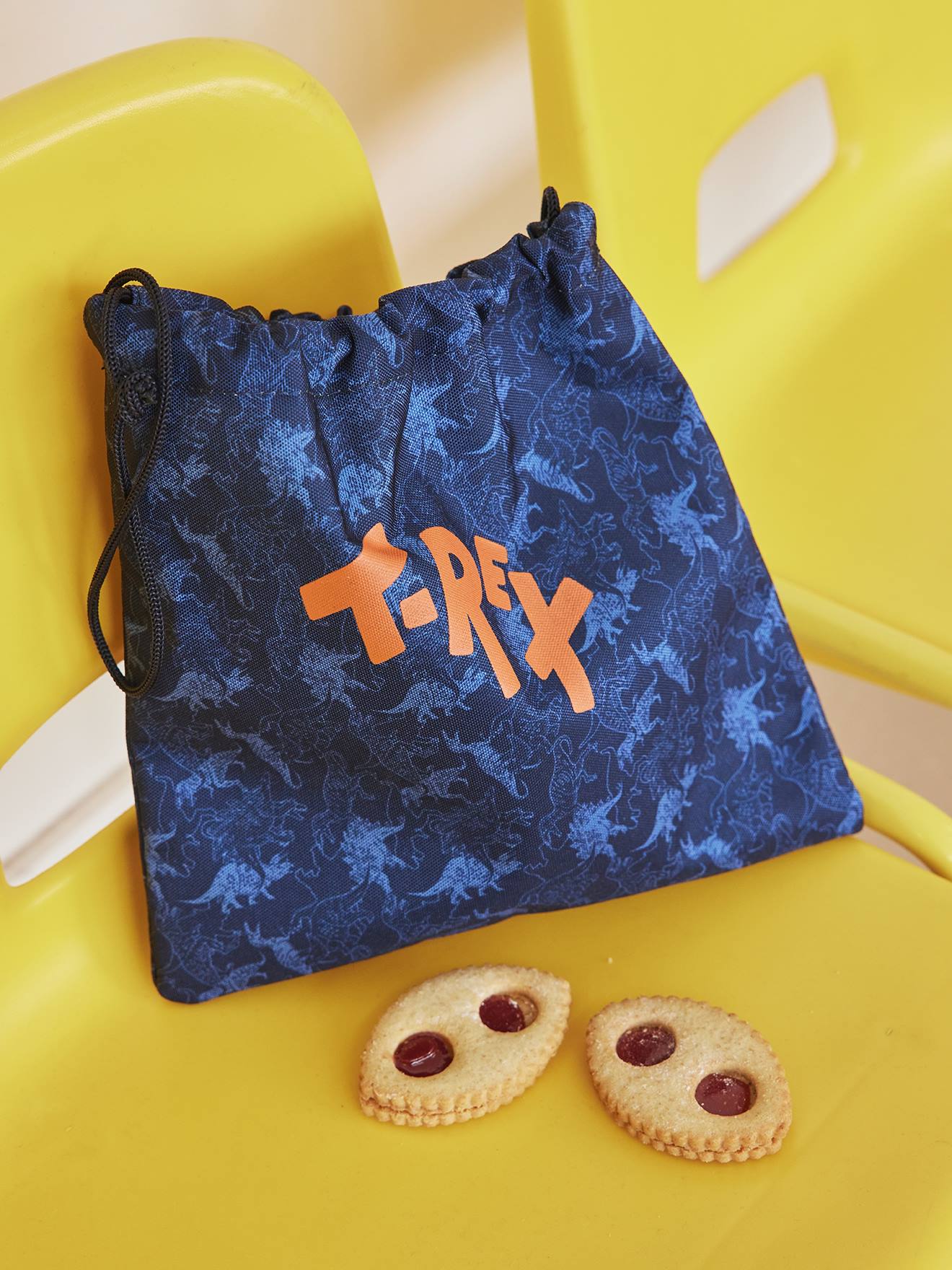 Sac à goûter T-Rex motif dinos garçon dark bleu indigo imprimé