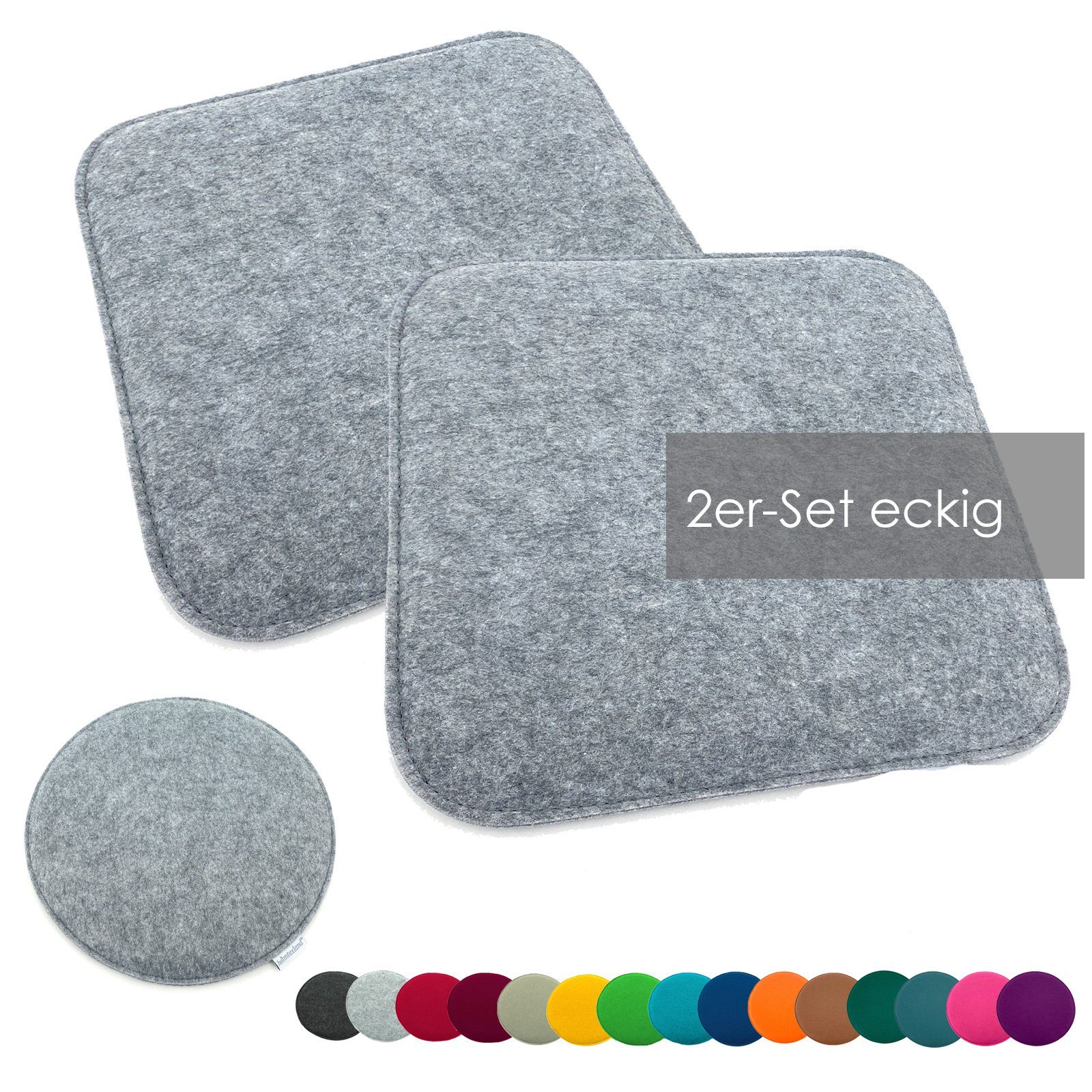 heimtexland Sitzkissen Filz Sitzauflage Stuhlkissen Bankkissen abwaschbar, 2er Set Sitzpolster Eckig I Indoor Outdoor I bequem & robust