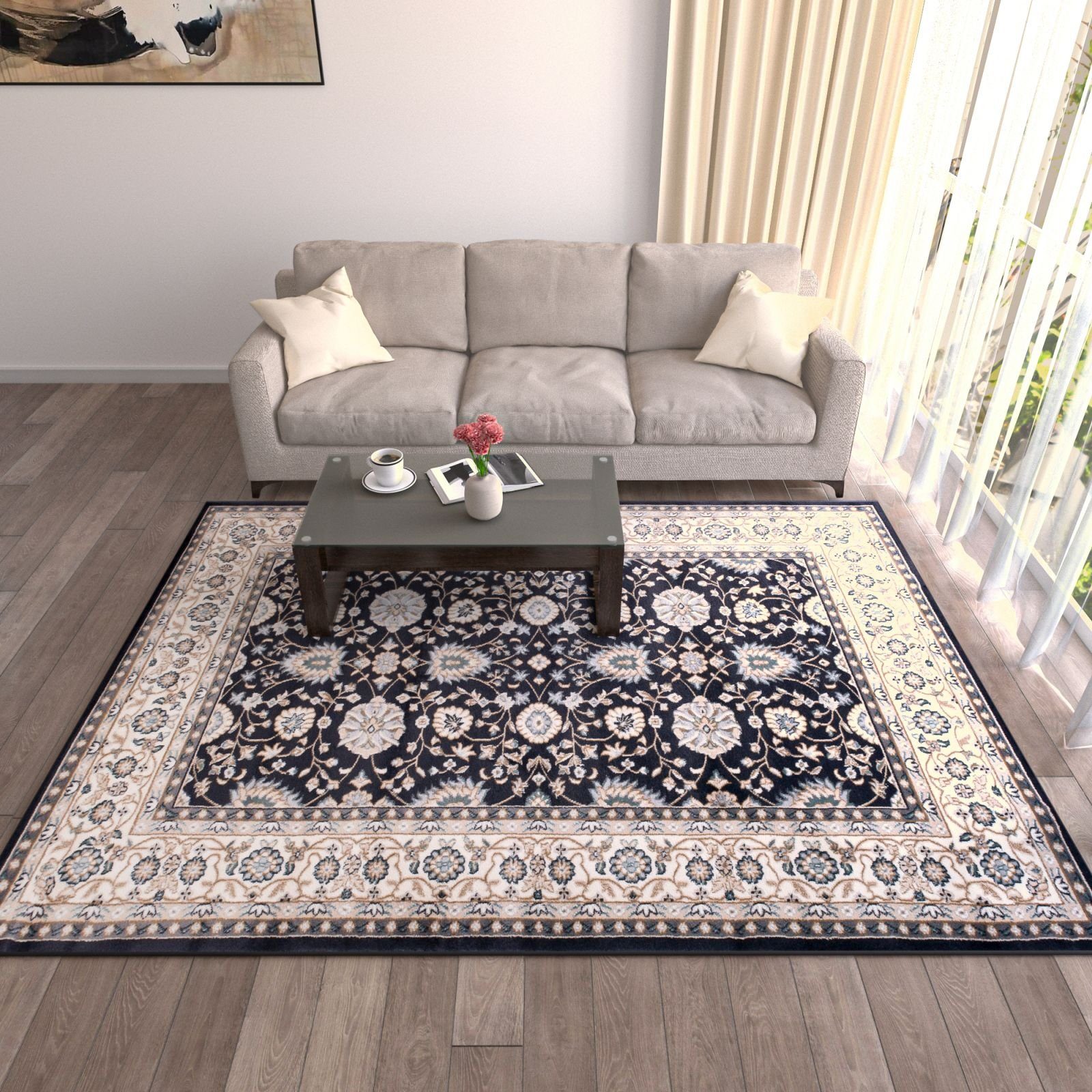 Orientteppich Oriente Teppich - Traditioneller Teppich Orient Schwarz Grau, Mazovia, 60 x 100 cm, Geeignet für Fußbodenheizung, Pflegeleicht, Wohnzimmerteppich