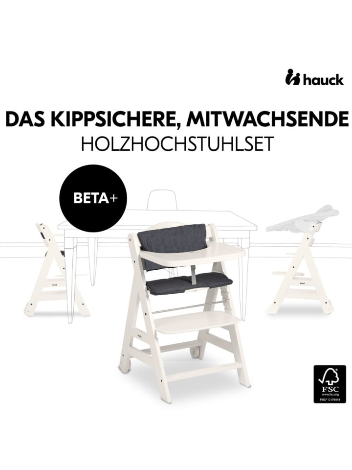 Hauck Hochstuhl Beta Plus White inkl. Essbrett, Sitzkissen in weiss,grau günstig kaufen onesize