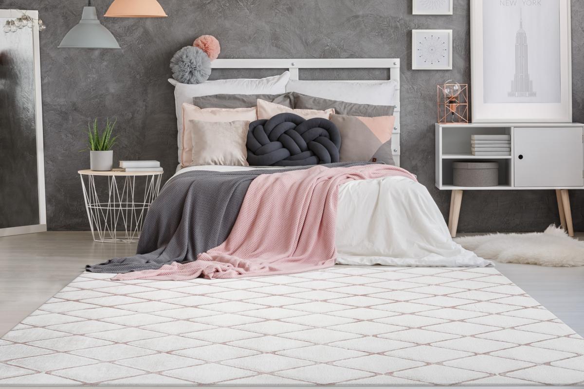 megusta 3D-Hochflorteppich Weiß / Rosé 80cm x 150cm