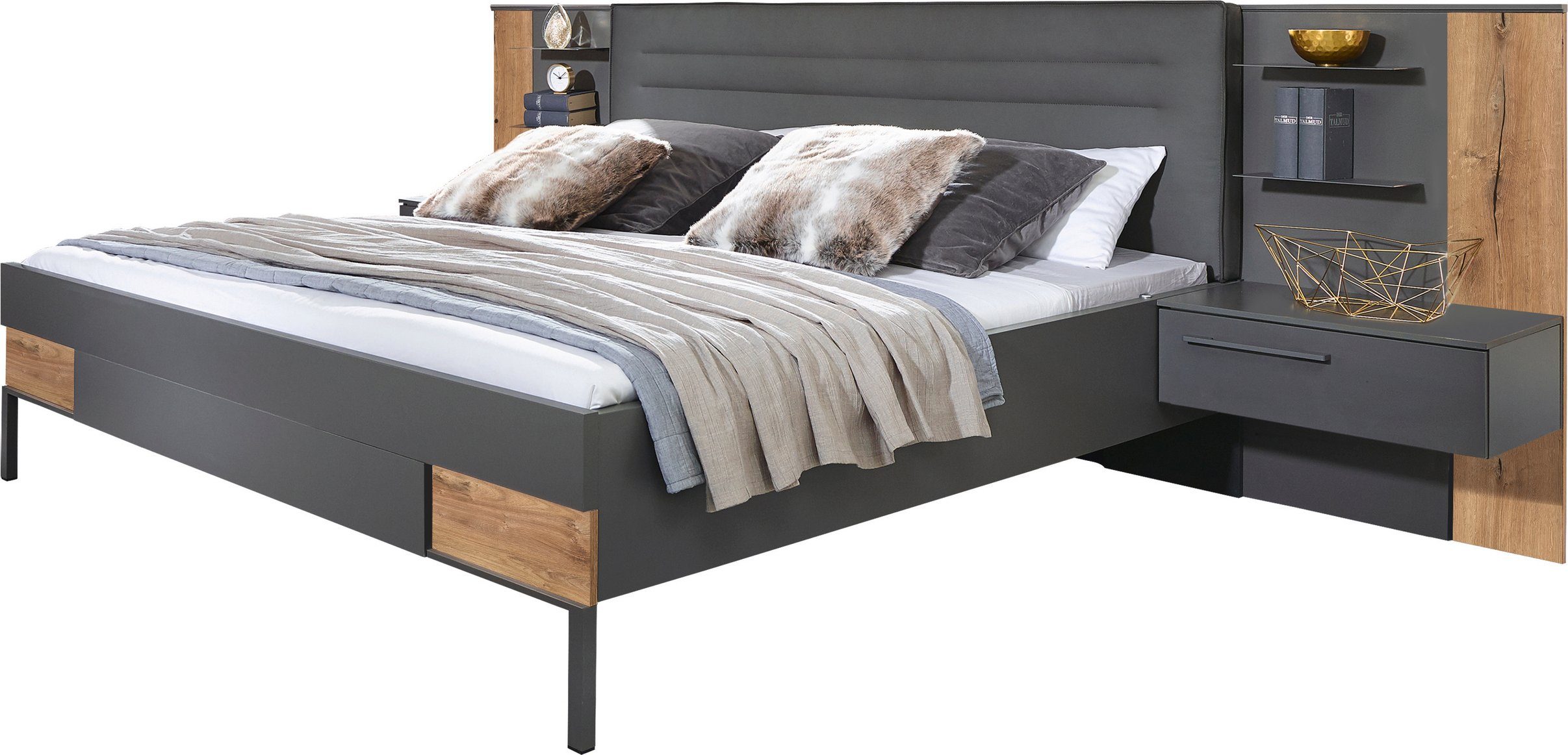rauch Bettanlage Valetta, (Set 5-tlg) Bett, 2 Nachttische, 2 Paneele, optional mit Beleuchtung