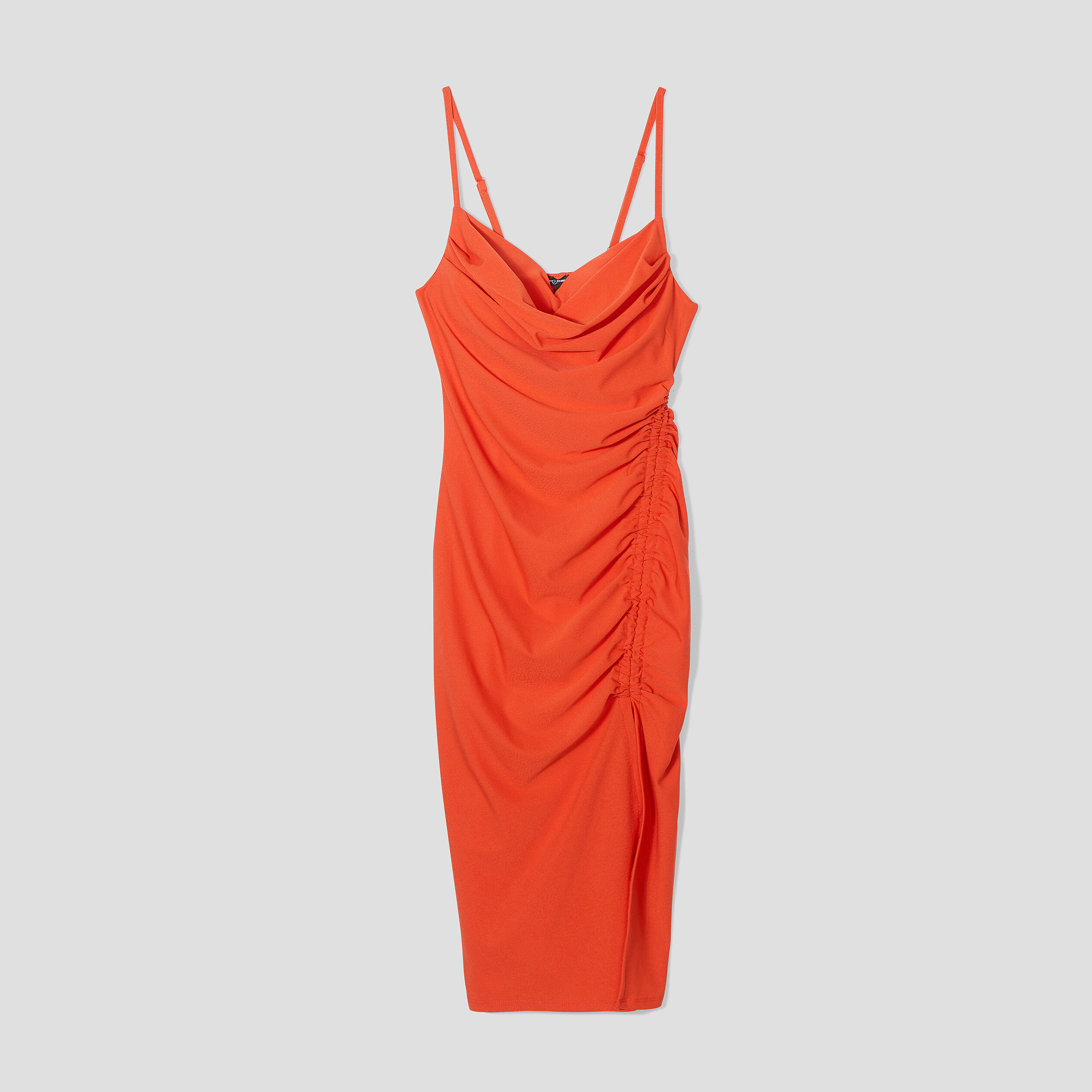 Robe froncée col bénitier à coques orange femme | La Halle