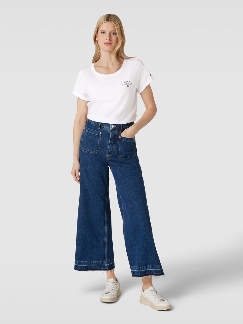 Regular Fit Pyjama-Oberteil mit Label-Print in weiß
