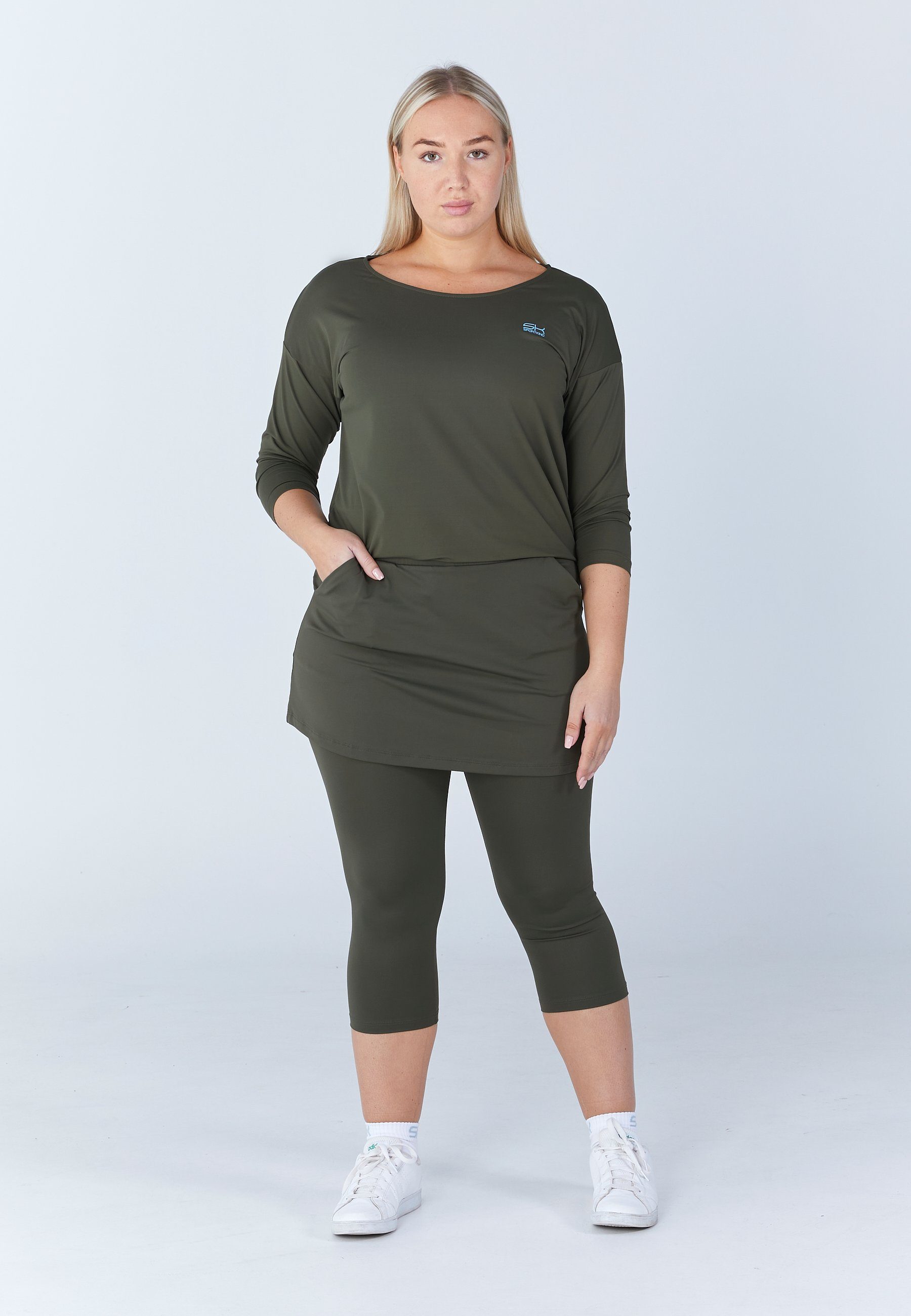 SPORTKIND Funktionsshirt Tennis 3/4 Loose Fit Shirt Mädchen & Damen khaki