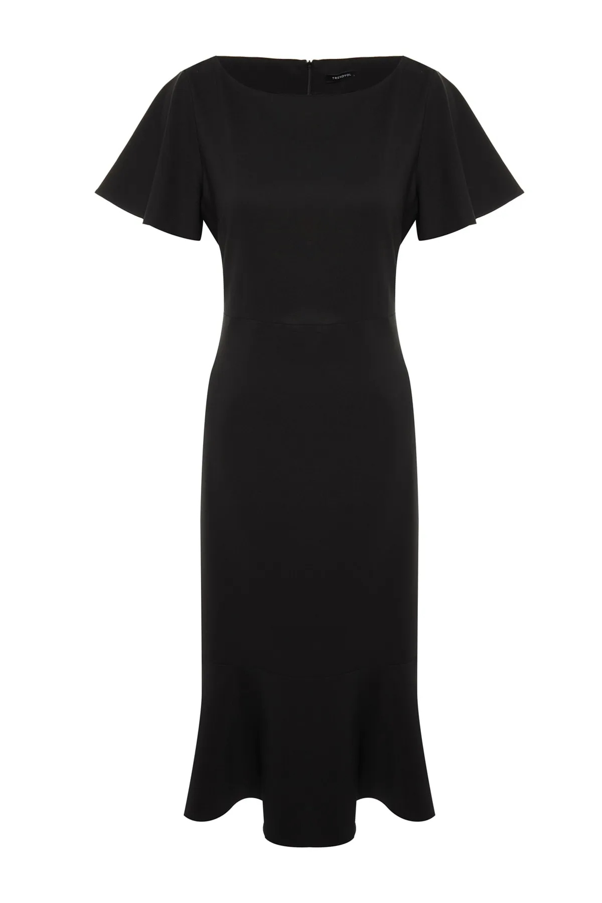 Trendyol Curve  Schwarzes Volantkleid mit gewebten Ärmeln TBBSS22EL1626