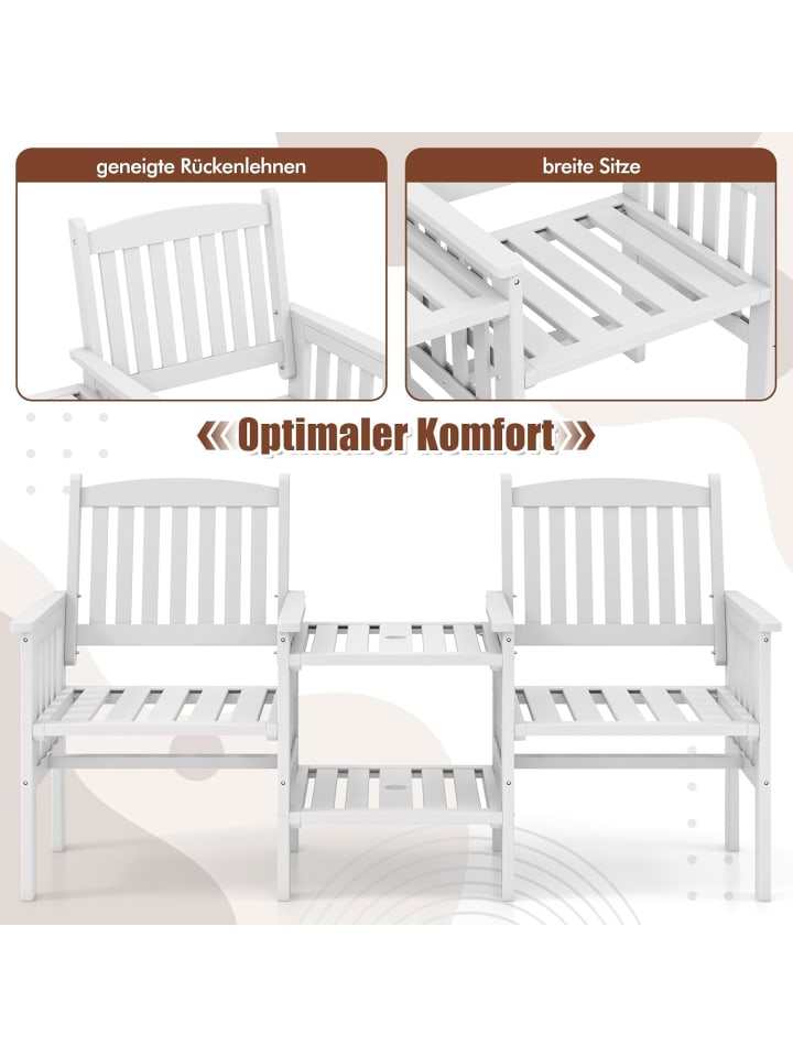 COSTWAY Gartenbank mit Tisch 165x60x88cm in Weiß günstig kaufen onesize