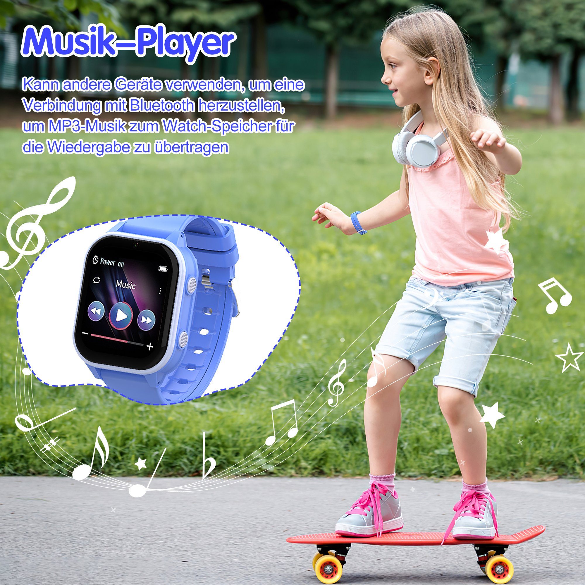 Tisoutec Kinder Smartwatch Telefon,Anrufe,Nachrichten,SOS-Funktion, Smartwatch (1.85 cm), Touchscreen Kinder Smartwatch, Smartwatch Telefon für Kinder - 4G, Kamera,telefonieren, SMS empfangen