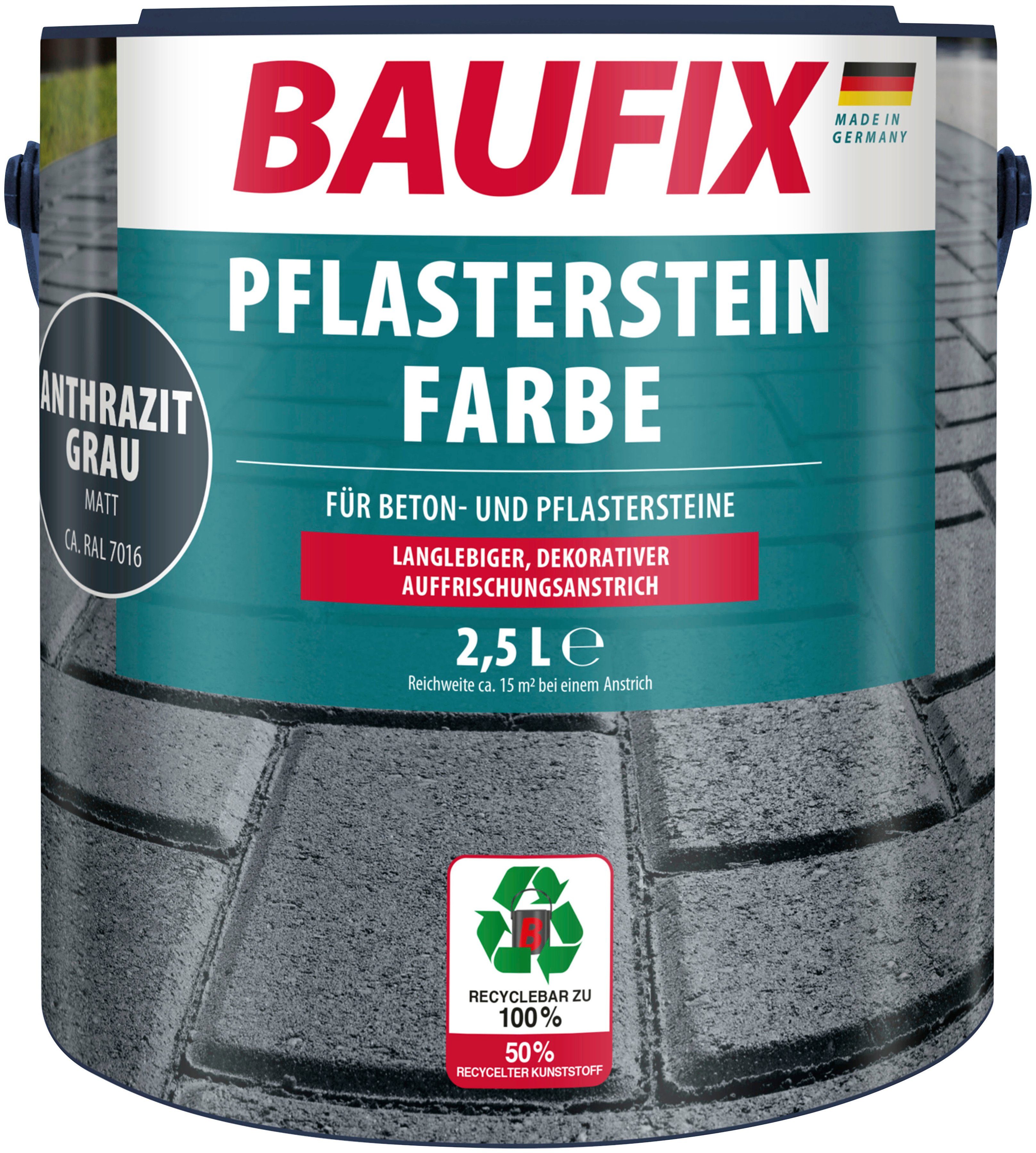 Baufix Wetterschutzfarbe Pflasterstein Farbe, Auffrischungsanstrich, für Beton- und Pflastersteine, wetterbeständig, 2,5L, matt
