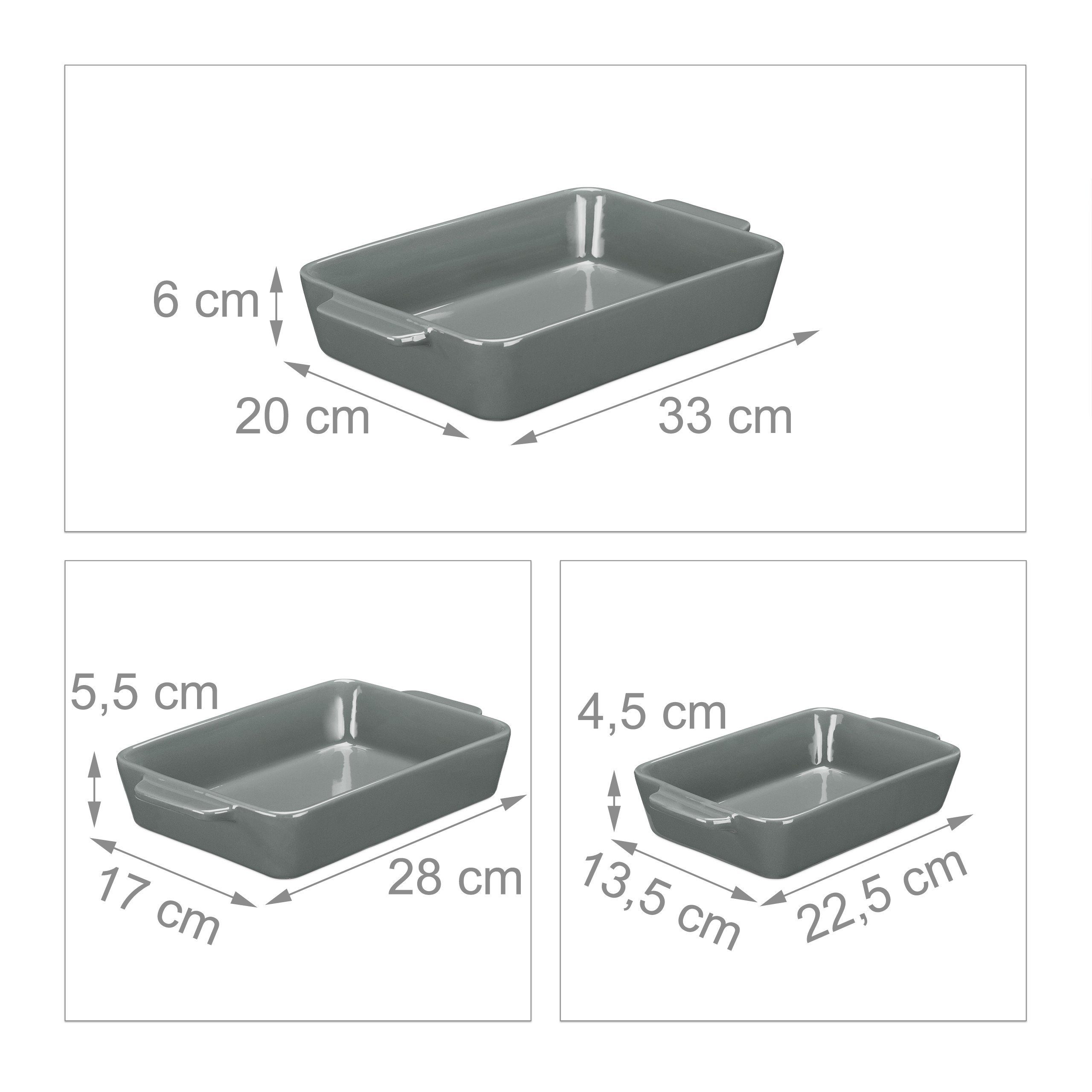 relaxdays Auflaufform 3-tlg. Keramik Auflaufform Set grau, Keramik