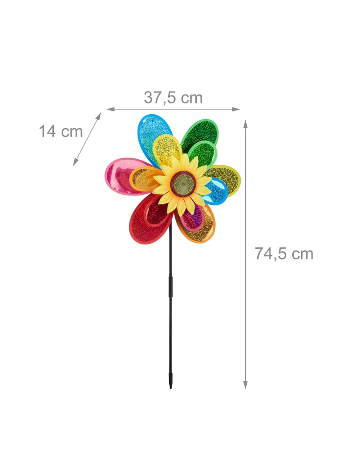 relaxdays Windrad Blume in Bunt - (B)37,5x (H)74,5 x (T)14 cm günstig kaufen onesize