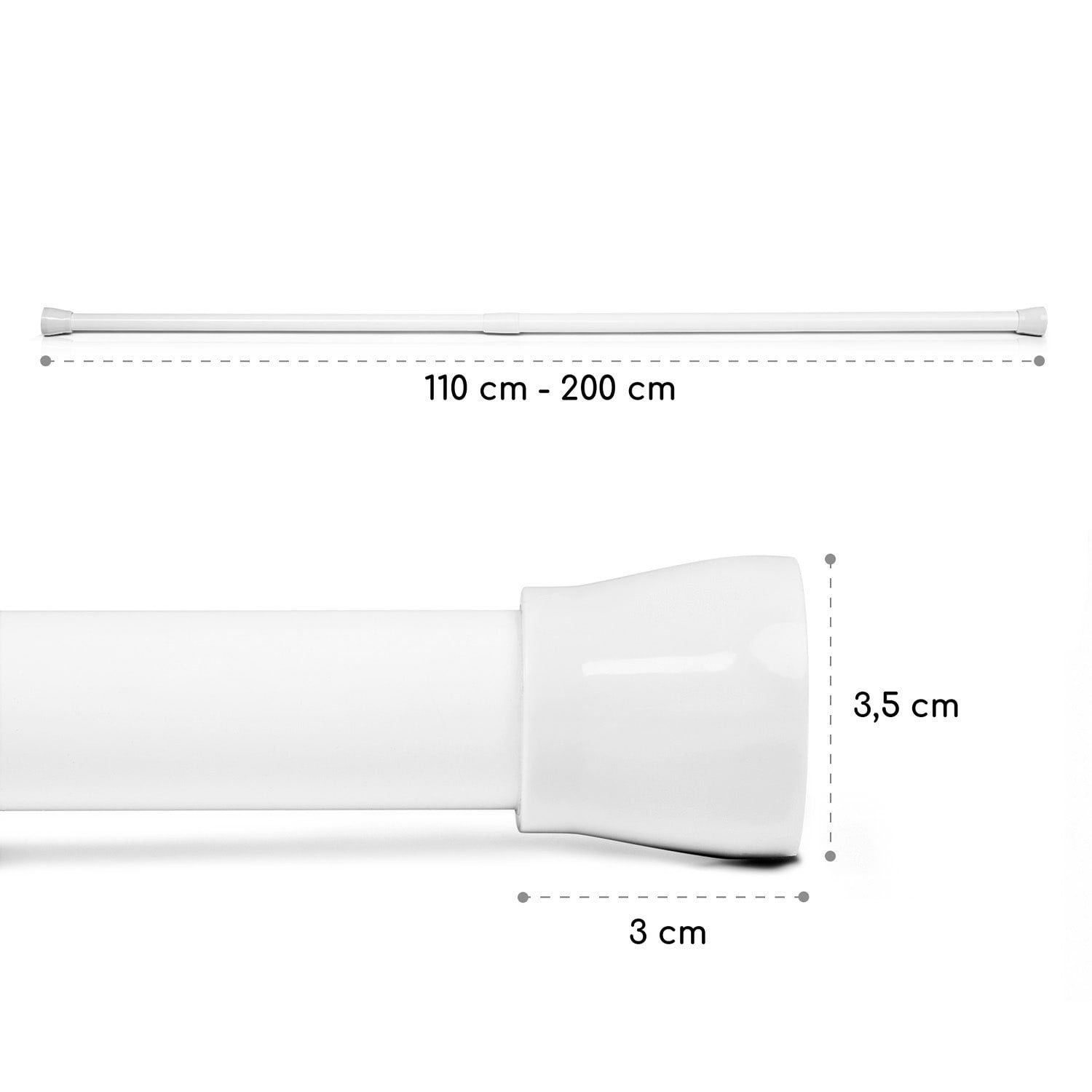 Vorhangstange Stamina L Teleskopstange Duschvorhang 110-200cm rutschfest, Blumfedt, Ø 35 mm, 1-läufig, ausziehbar, ohne Bohren, Metall