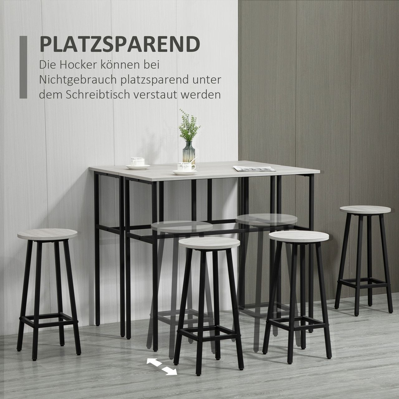 HOMCOM 6-teilig Essgruppe 2 Bartisch mit 4 Stühlen im Industrial Design Grau